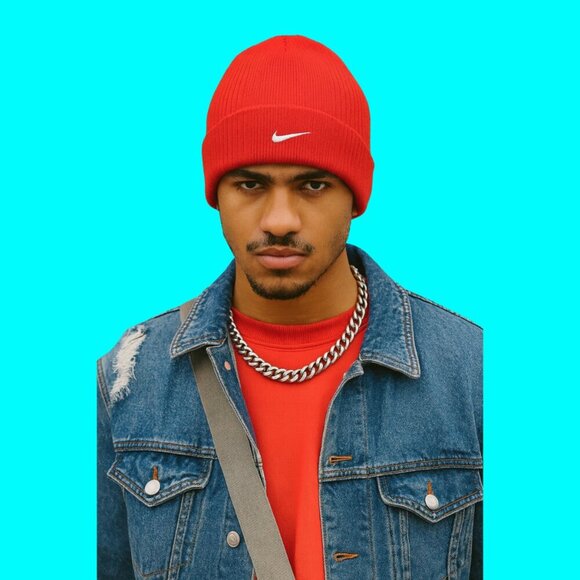 Nike Red Knit Beanie | Unisex Classic Swoosh Logo Winter Hat (One Size 8–20) - Picture 2 of 6